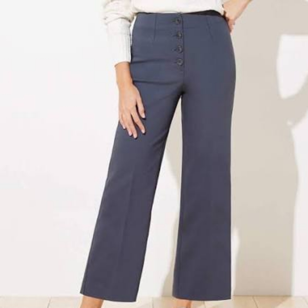Loft high waisted button up wide leg crop